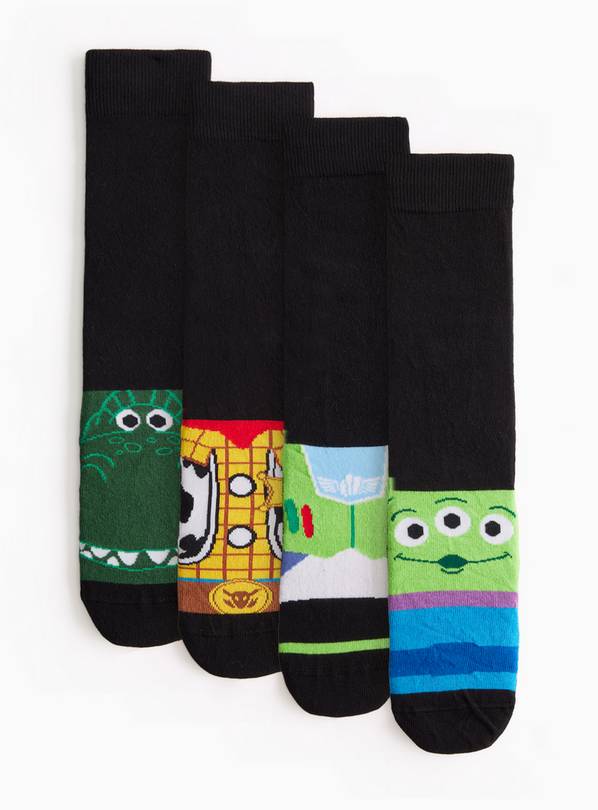 Black Toy Story Footbed Print Ankle Socks 4 Pack 6-8.5